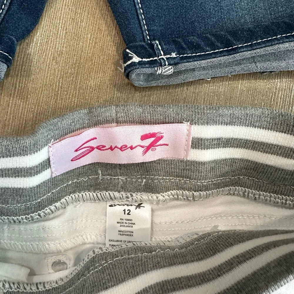 Seven7 girls size 12 lot of 2 White and Gray Striped Shorts NWT